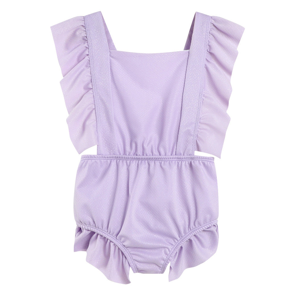 Wholesale Solid Color One Piece Polyester Kids Swimwear